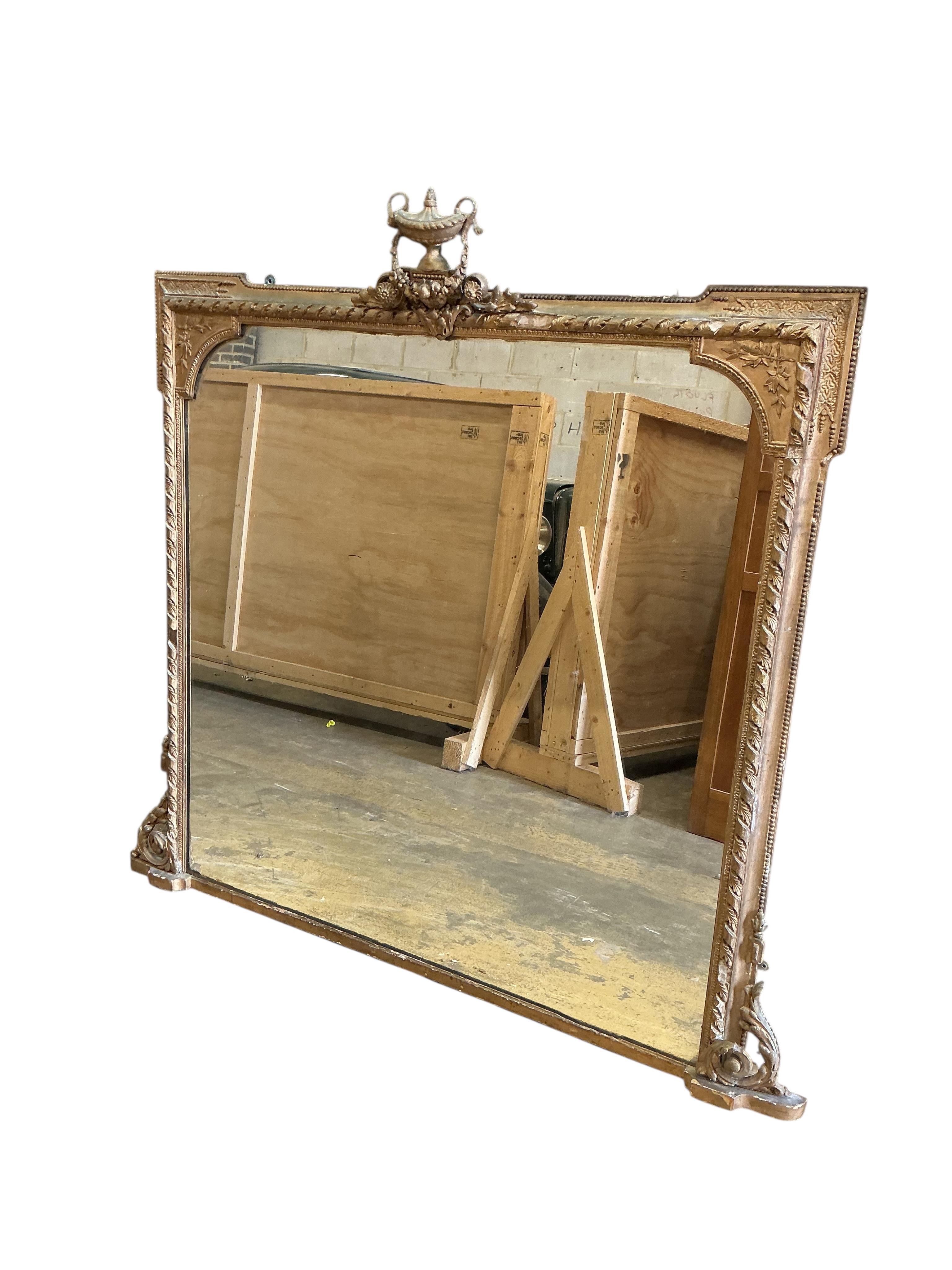 A Victorian giltwood and composition overmantel mirror, width 136cm, height 144cm
